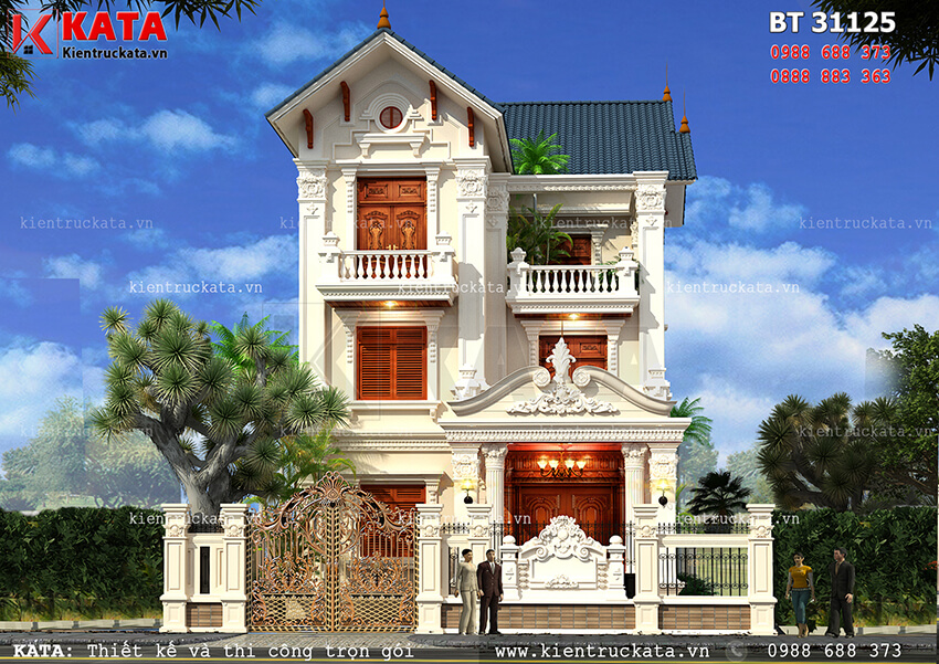 Hệ thống kiến trúc mái Thái làm nổi bật tổng thể của mẫu thiết kế biệt thự 3 tầng mái Thái