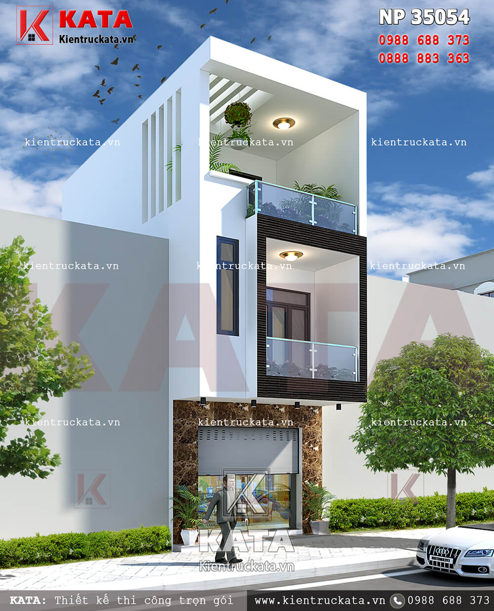 Một góc nhìn của mẫu bản vẽ thiết kế nhà lô phố 3 tầng tại Cao Bằng