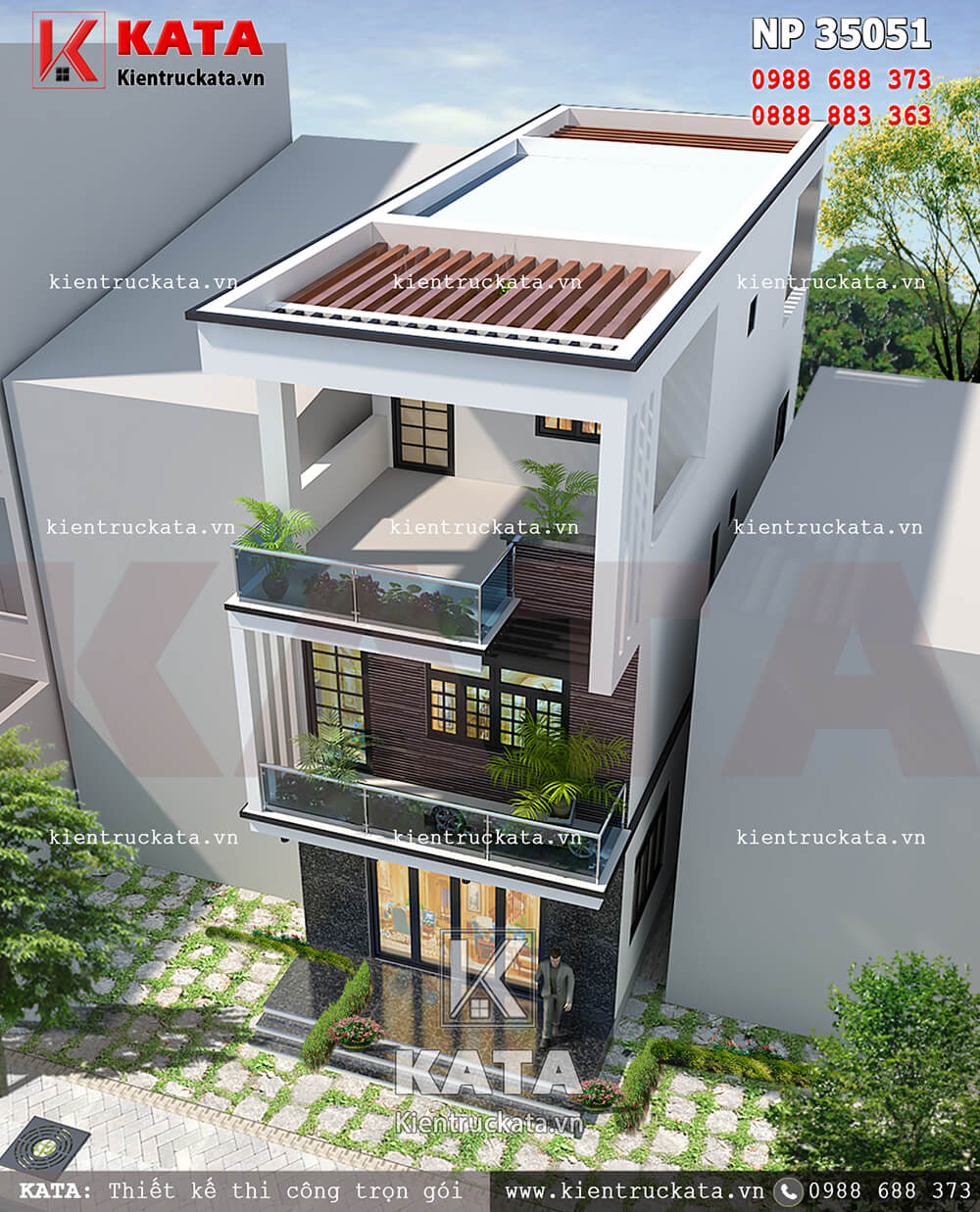 Mẫu thiết kế nhà lô phố 3 tầng hiện đại tại Ninh Bình nhìn từ trên cao
