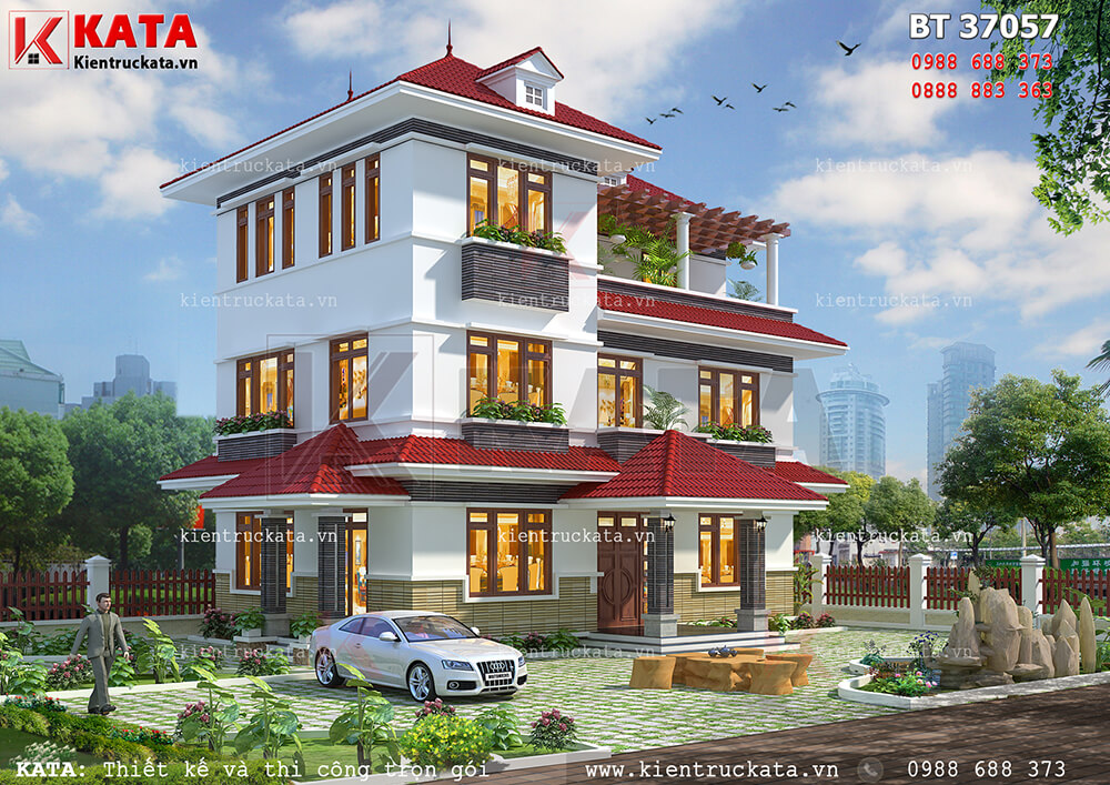 Thiết kế nhà đẹp 3 tầng 2 mặt tiền tại Quảng Ninh – Mã số: BT 37057