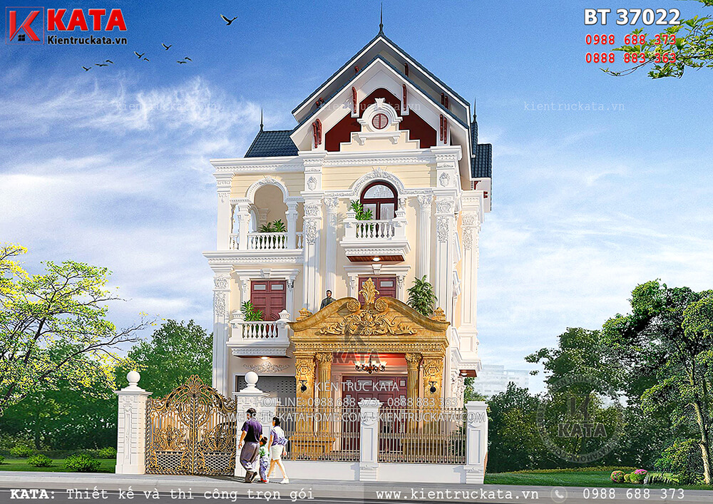 Bản vẽ thiết kế nhà 3 tầng đẹp kiến trúc Pháp tân cổ điển – Mã số: BT 37022