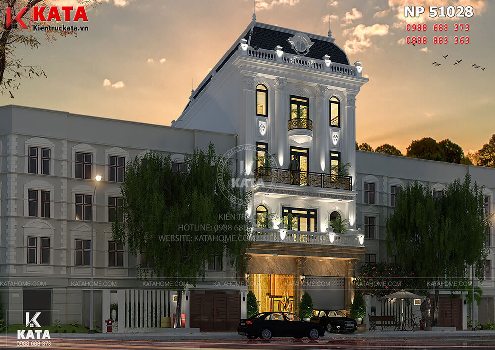 Một góc view của mẫu thiết kế khách sạn nhà phố tại Hà Nội về đêm