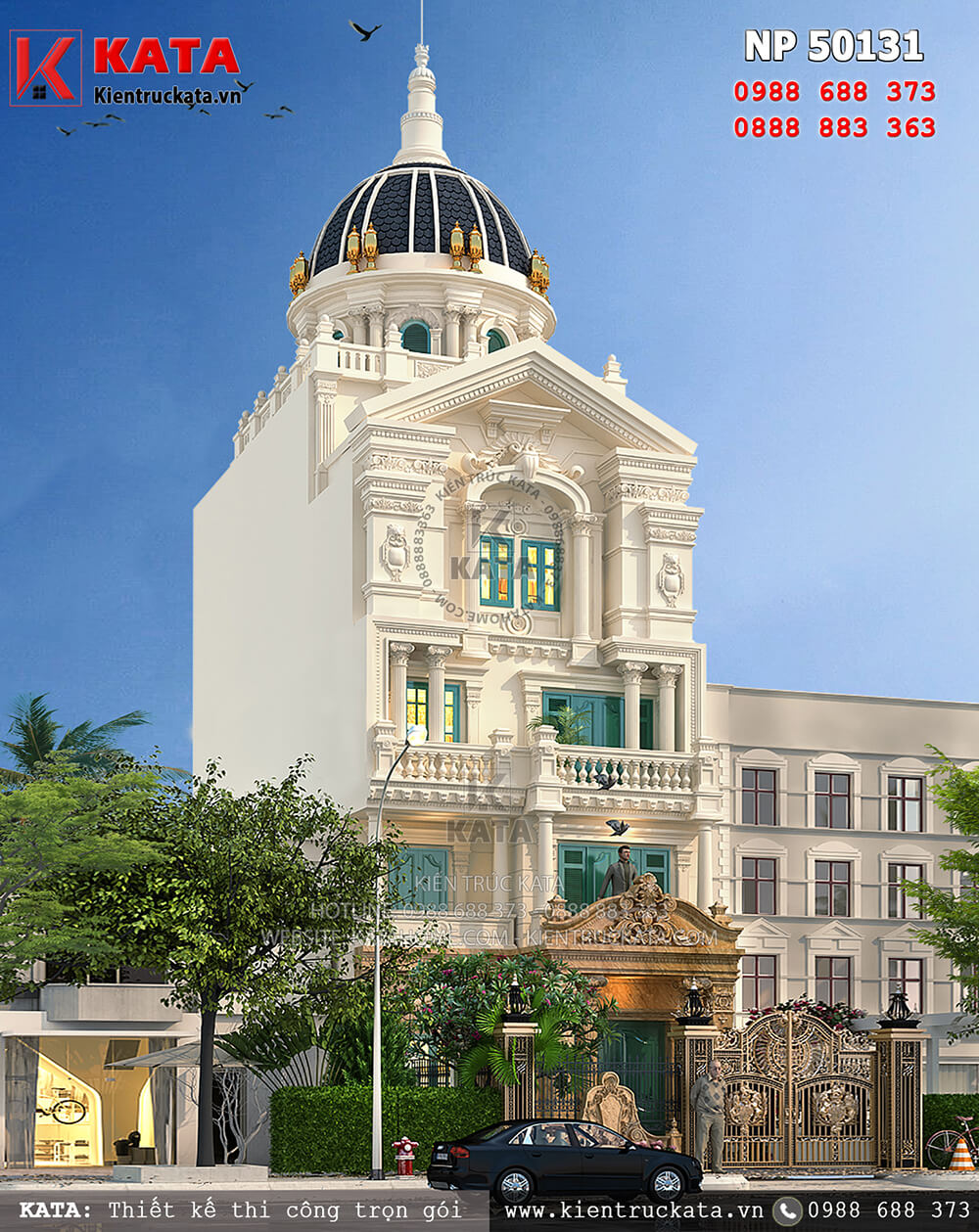 Một góc nhìn của mẫu thiết kế biệt thự lâu đài phố 5 tầng kiến trúc tân cổ điển tại Hà Nội 