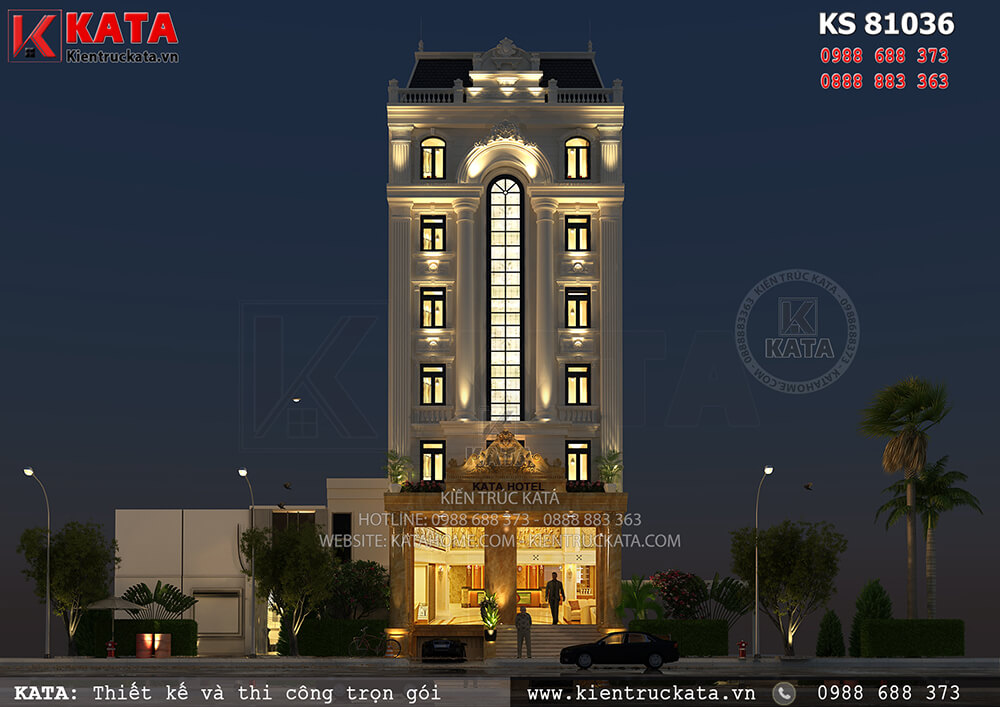 Mẫu thiết kế khách sạn 3 sao mặt tiền 12m tại Thanh Hóa đẹp lung linh khi về đêm