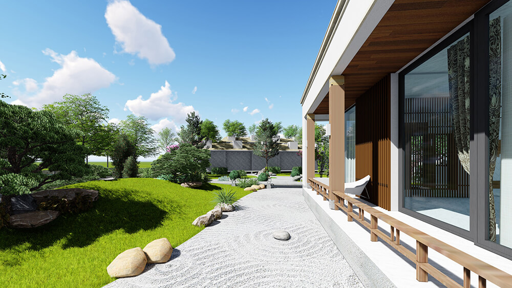 Một góc sân vườn của mẫu thiết kế nhà villa 2 tầng tại Hà Nội