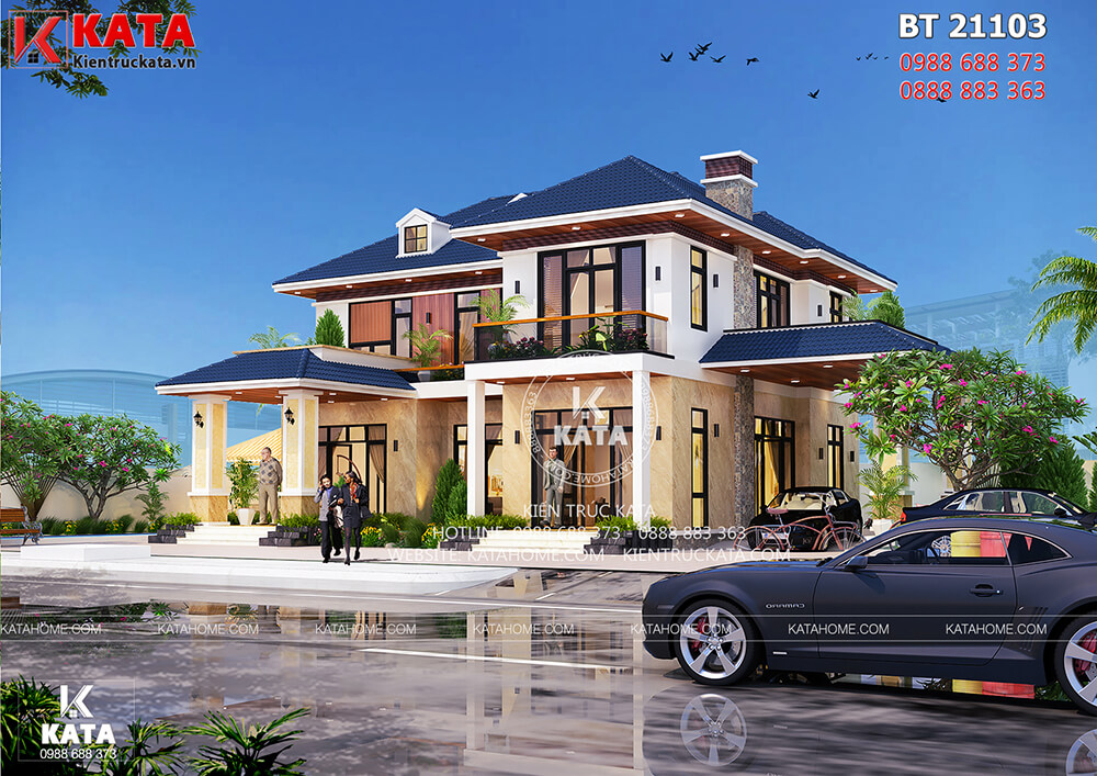 Thiết kế nhà 2 tầng đẹp mái thái đơn giản tại Thái Nguyên - Mã số: BT 21103