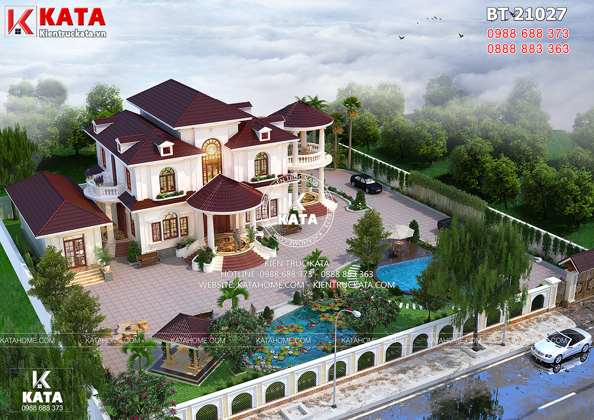 Mẫu thiết kế nhà đẹp 2 tầng sân vườn rộng tại Lạng Sơn nhìn từ trên cao
