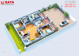 Bố trí đồ nội thất mẫu nhà 1 tầng 4 phòng ngủ mái thái đẹp tại Bắc Ninh