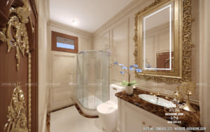 Hình ảnh: Góc nhìn nhà vệ sinh và nhà tắm mang phong cách tân cổ điển sang trọng, nội thất cao cấp