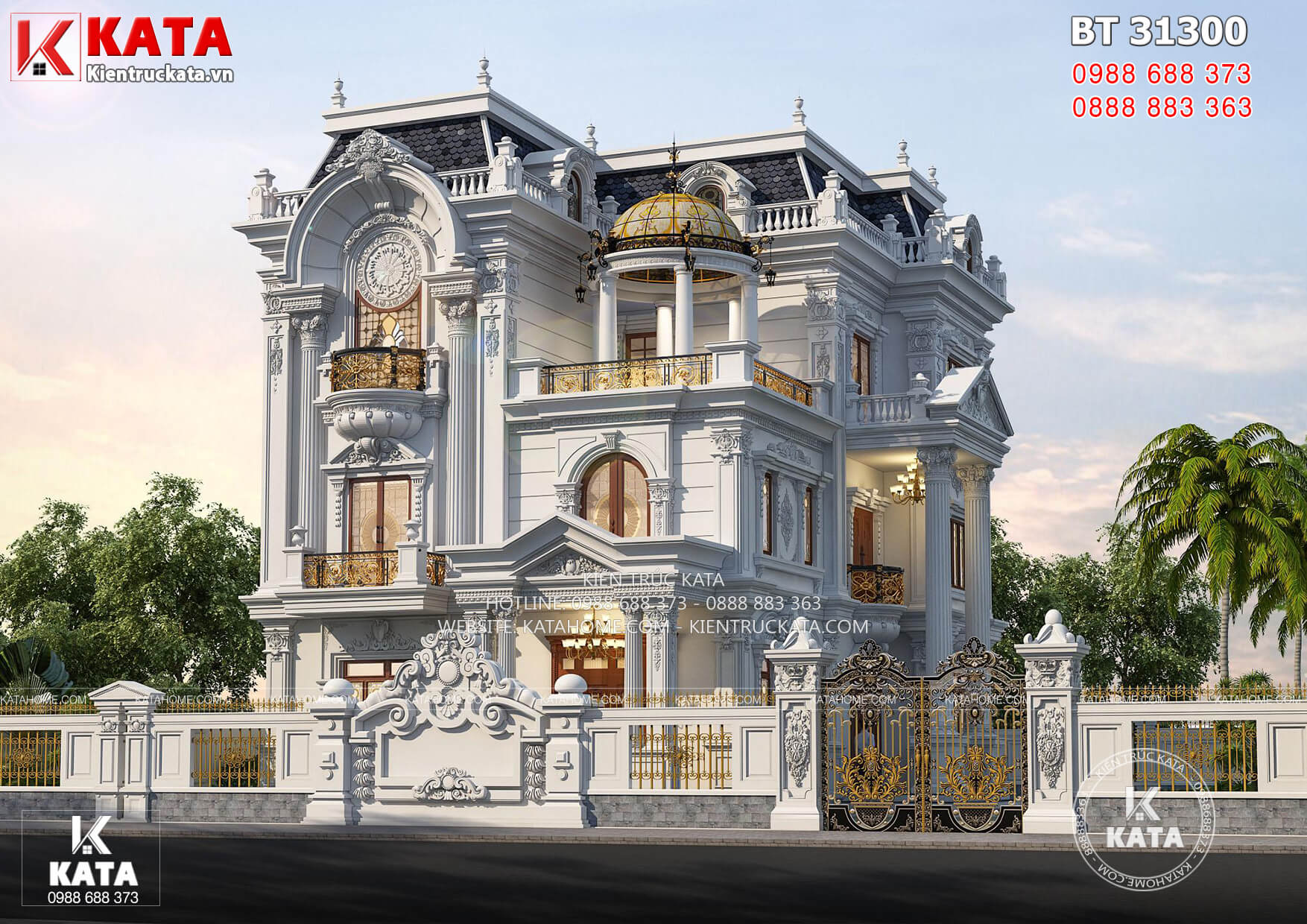 Thiết kế biệt thự 3 tầng tân cổ điển đẹp tại Vĩnh Long - Mã số: BT 31300