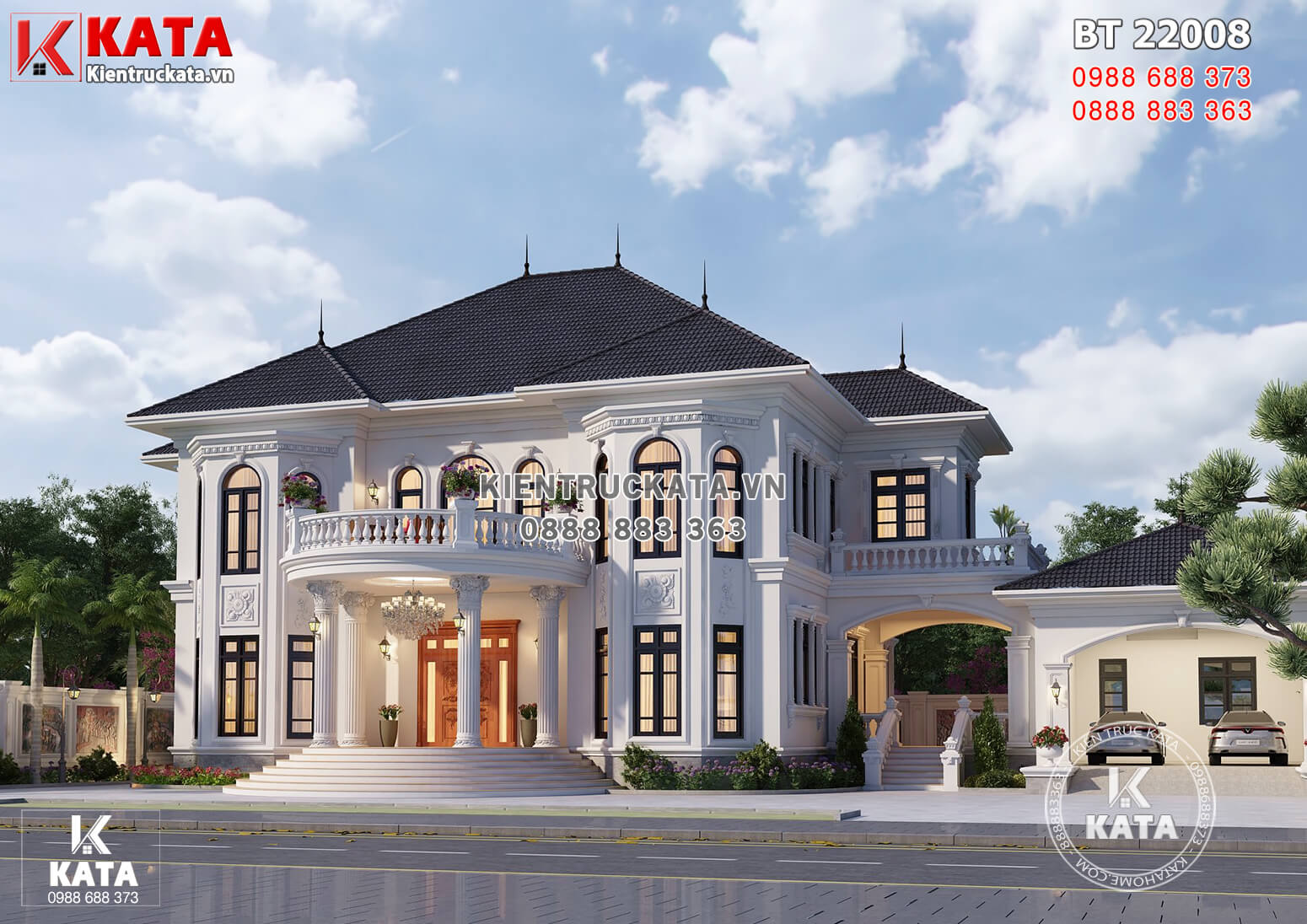 Bản vẽ thiết kế biệt thự 2 tầng tân cổ điển đẹp tại Bình Phước - BT 22008
