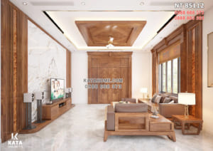 Hình ảnh: Thiết kế nội thất phòng khách với gỗ óc chó nhập khẩu cao cấp