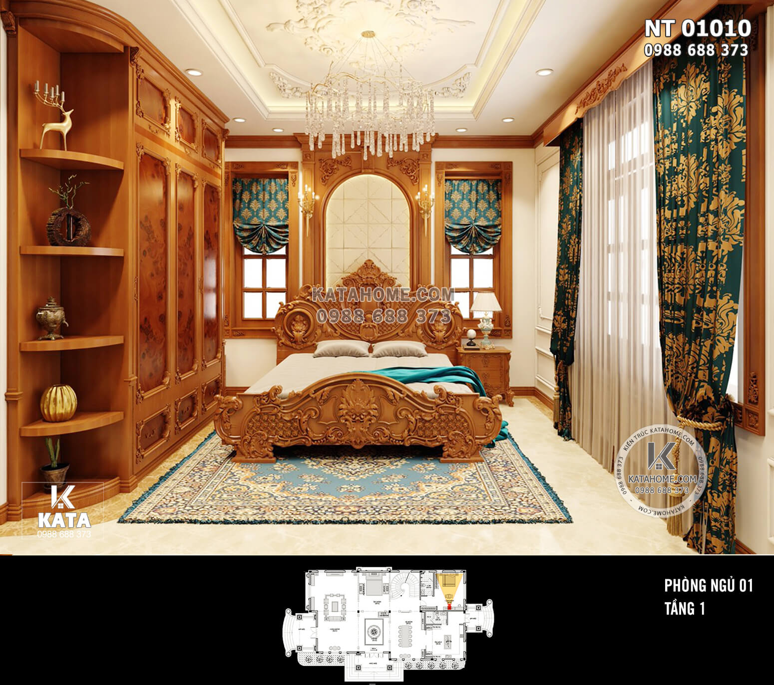 Hình ảnh: Không gian nội thất phòng ngủ tân cổ điển hoàng gia - NT 01010