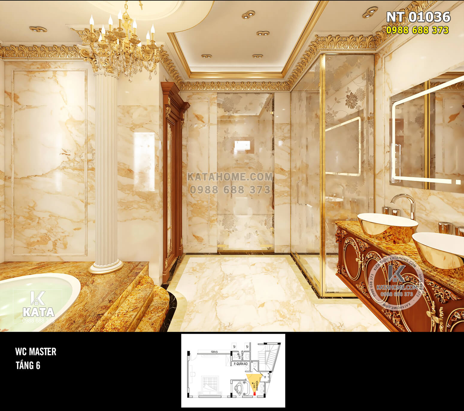 Hình ảnh: Sự tiện nghi cùa phòng tắm trong mẫu phòng ngủ tân cổ điển hoàng gia - NT 01036