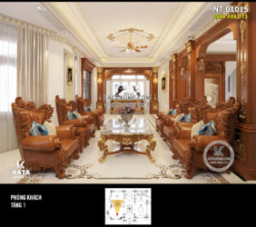 Thiết kế nội thất tân cổ điển đẹp gỗ gõ đỏ sang trọng, đẳng cấp: KATA – NT 01015