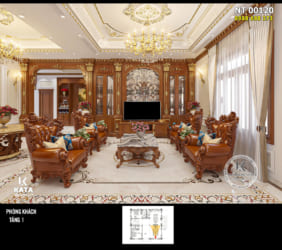 Nội thất gỗ gõ đỏ đẹp thiết kế mẫu trần thạch cao phòng khách sang trọng – NT 00120