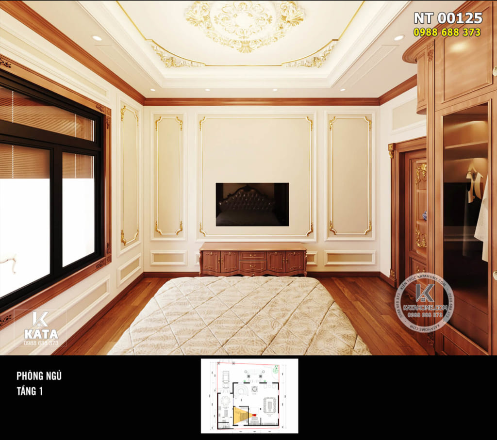 Nội thất phòng ngủ tân cổ điển được thiết kế rộng rãi và thoáng đãng