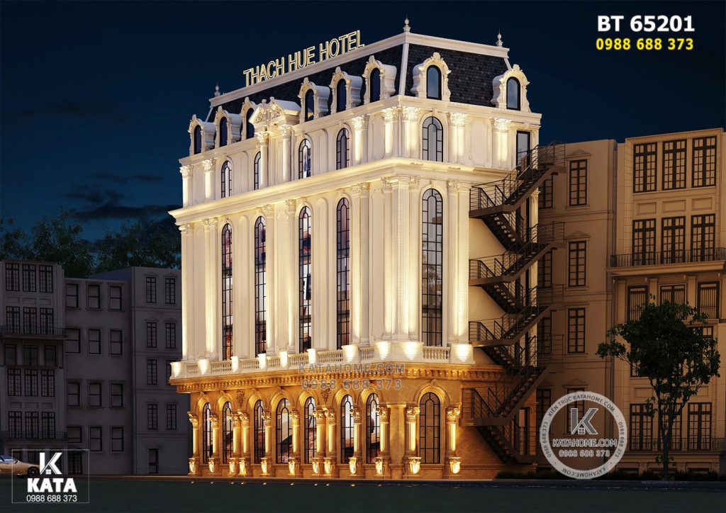 Thiết kế khách sạn 3 sao 5 tầng đẹp mặt tiền 8m - Mã số: BT 65201