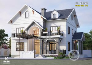 Phối cảnh 3D ngoại thất mẫu nhà 2 tầng hiện đại mái Thái đẹp