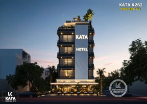 Phối cảnh 3D mặt tiền mẫu thiết kế khách sạn hiện đại 2 sao đẹp