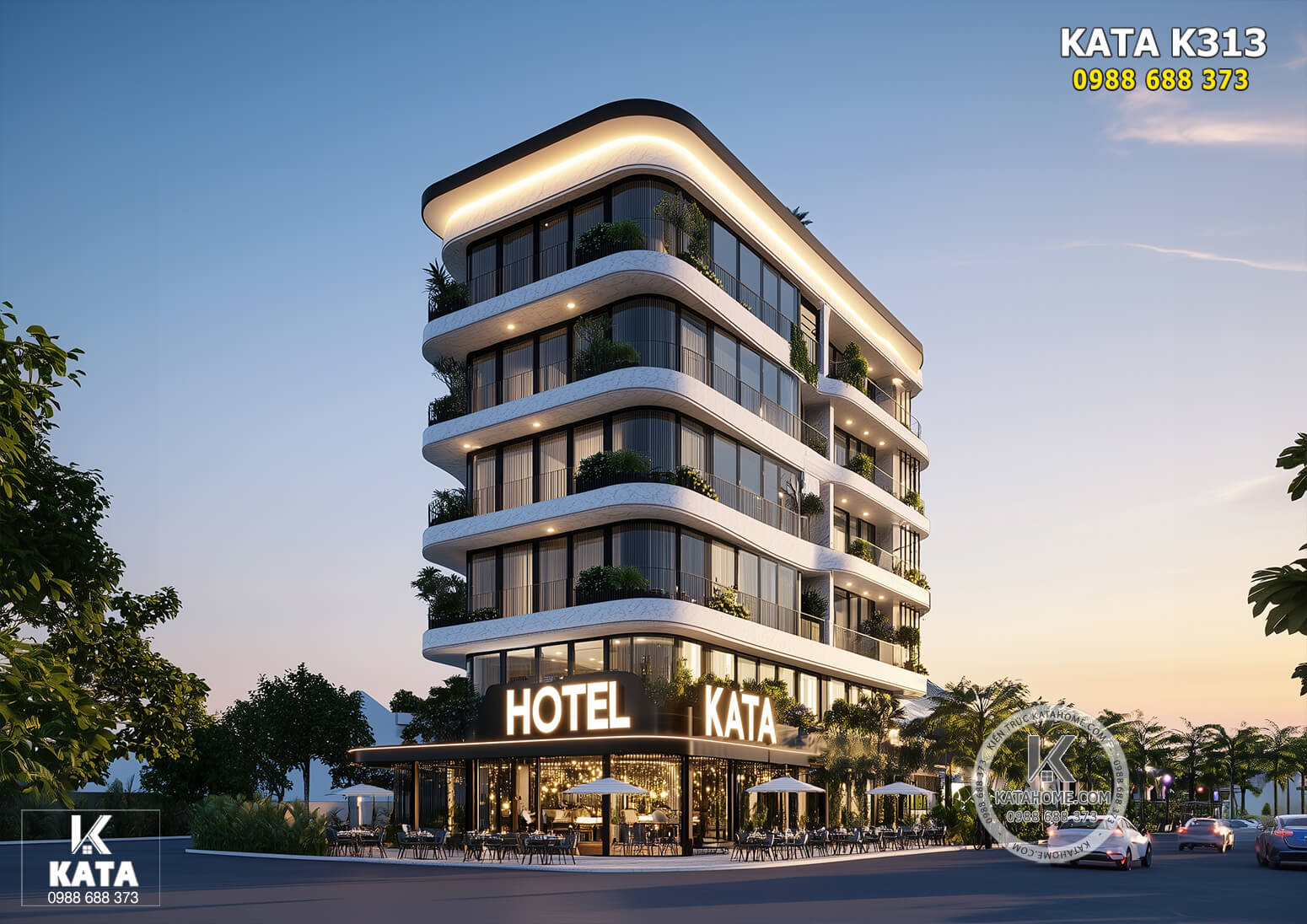 Mẫu thiết kế khách sạn hiện đại 3 sao đẹp tại Bình Dương - Mã số: KATA K313
