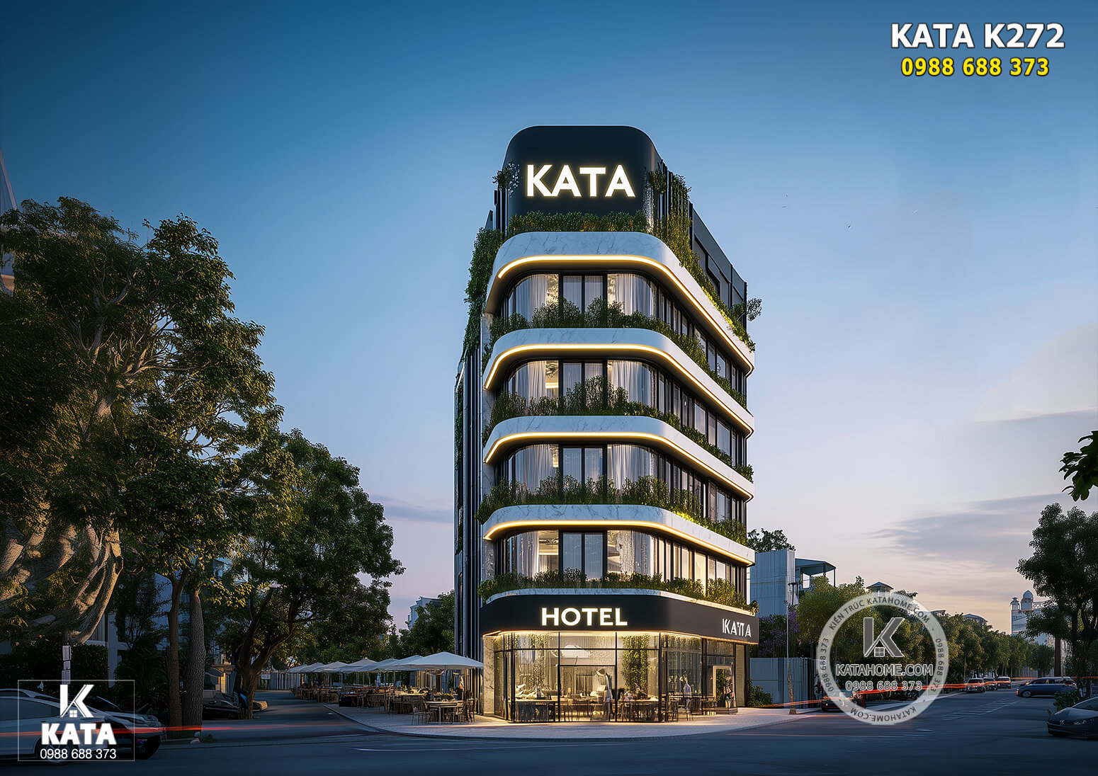 Thiết kế khách sạn kết hợp cafe tại lô góc 3 mặt tiền