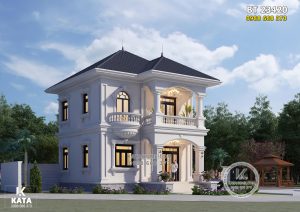Phối cảnh 3D ngoại thất mẫu thiế kế nhà mái Nhật 8x8m2