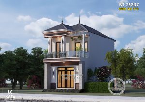 Phối cảnh 3D ngoại thất mẫu thiết kế nhà 2 tầng mái Nhật đẹp