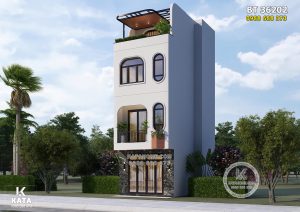 Phối cảnh 3D ngoại thất mẫu nhà ống 3 tầng 30m2 mặt tiền 4m