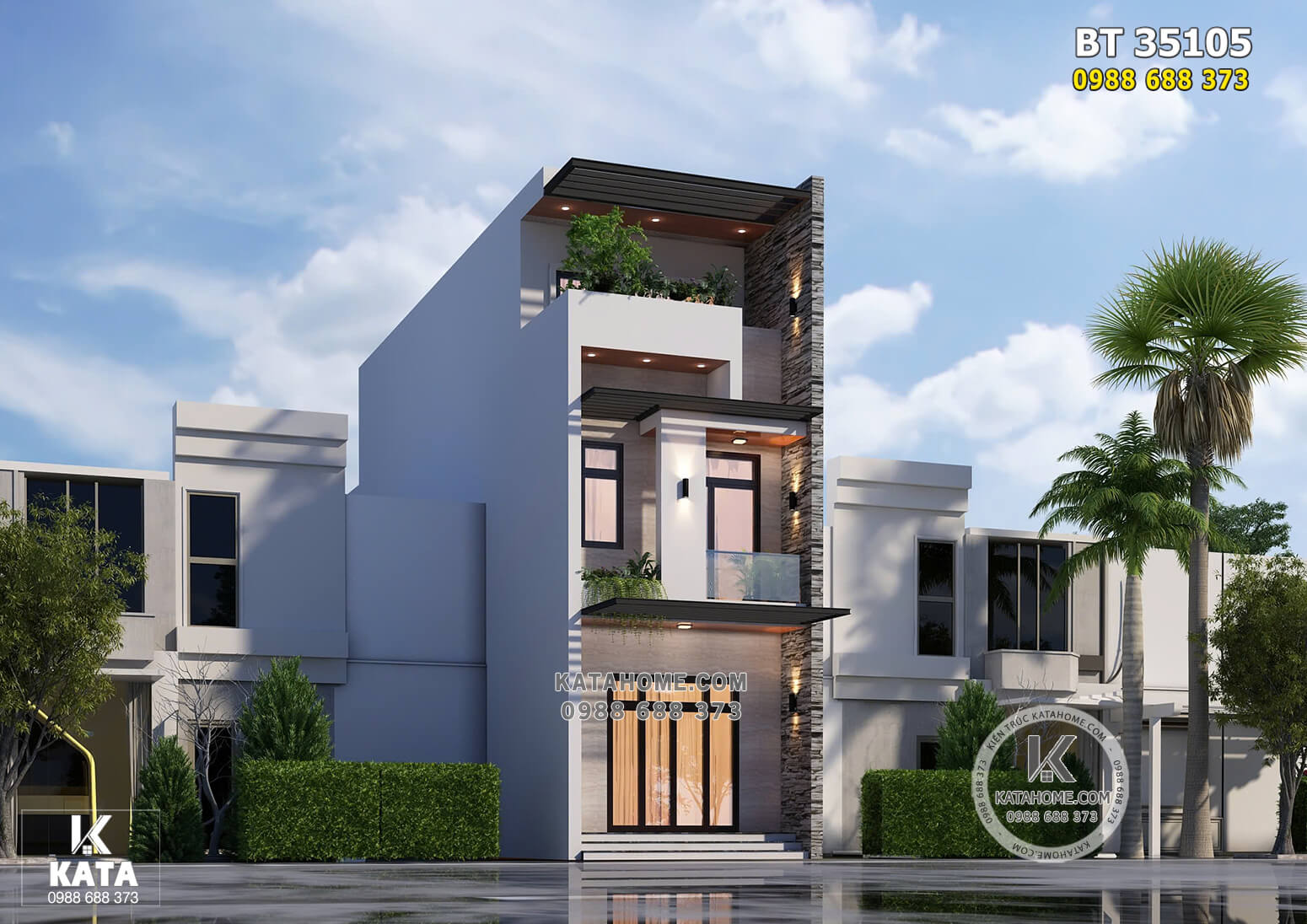 Không gian mặt tiền mẫu thiết kế nhà ống 3 tầng hiện đại đẹp