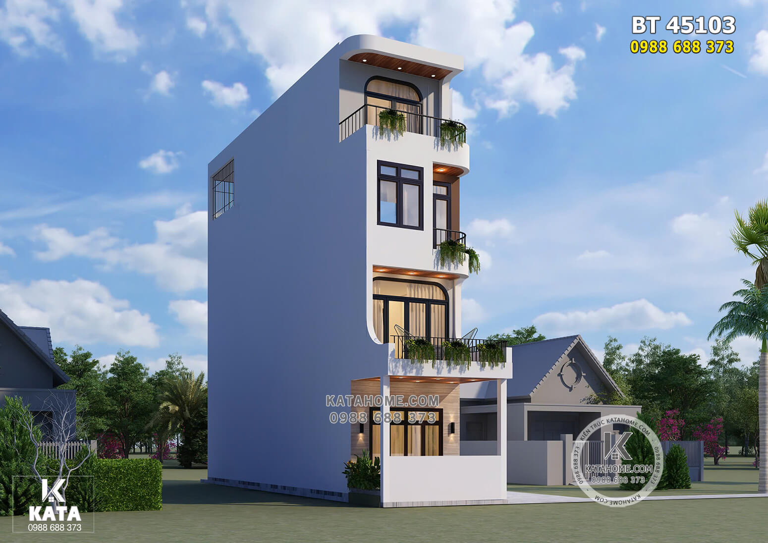 Thiết kế nhà ống hiện đại 4 tầng đẹp mặt tiền 4m - Mã số: BT 45103