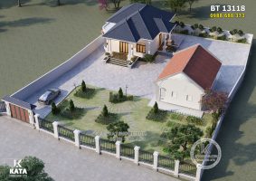 Thiết kế nhà mái Nhật 1 tầng 120m2 đẹp – Mã số: BT 13118